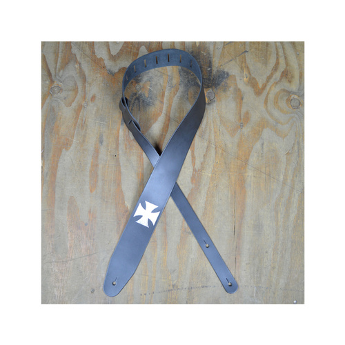 COLONIAL LEATHER Foil Printed Cross Black Leather Guitar Strap