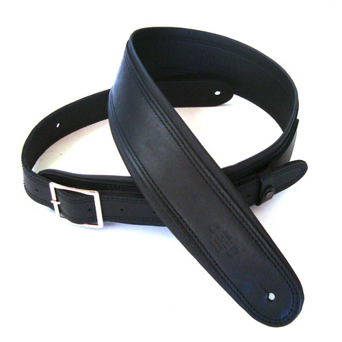 DSL 2.5 Inch Rolled Edge Buckle Black/Black Leather Guitar Strap