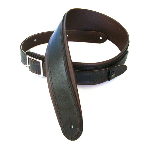 DSL 2.5 Inch Rolled Edge Buckle Black/Brown Leather Guitar Strap