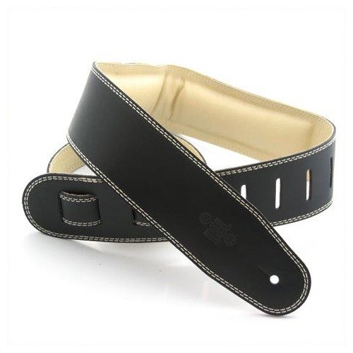 DSL 2.5 Inch Padded Garment Black/Beige Leather Guitar Strap