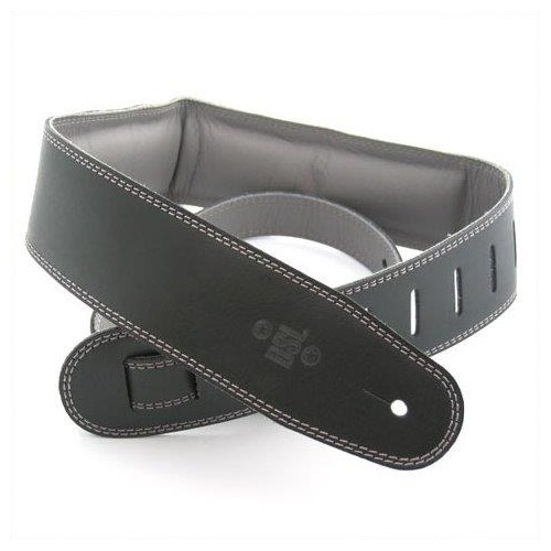DSL 2.5 Inch Padded Garment Black/Grey Leather Guitar Strap