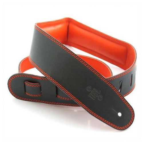 DSL 2.5 Inch Padded Garment Black/Orange Leather Guitar Strap