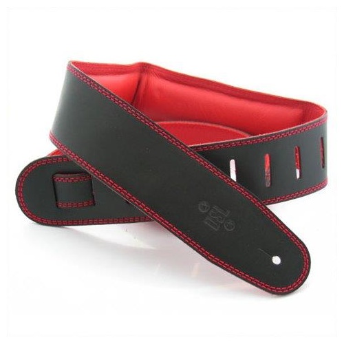 DSL 2.5 Inch Padded Garment Black/Red Leather Guitar Strap