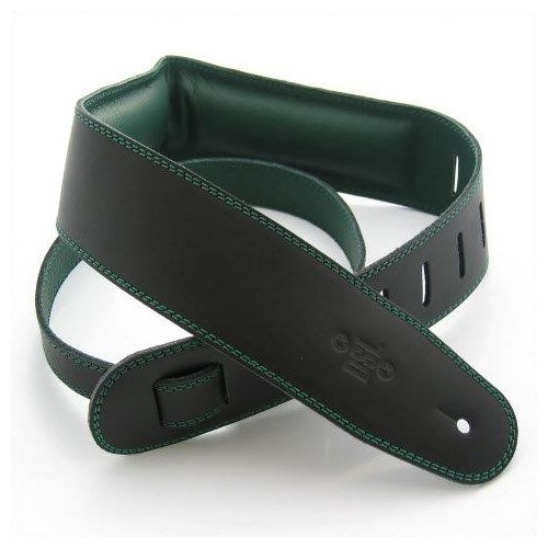DSL 2.5 Inch Padded Garment Black/Green Leather Guitar Strap
