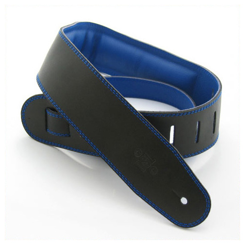 DSL 2.5 Inch Padded Garment Black/Blue Leather Guitar Strap