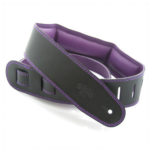 DSL 2.5 Inch Padded Garment Black/Purple Leather Guitar Strap