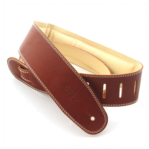 DSL 2.5 Inch Padded Garment Maroon/Beige Leather Guitar Strap