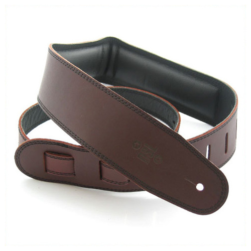 DSL 2.5 Inch Padded Garment Saddle Brown/Black Leather Guitar Strap