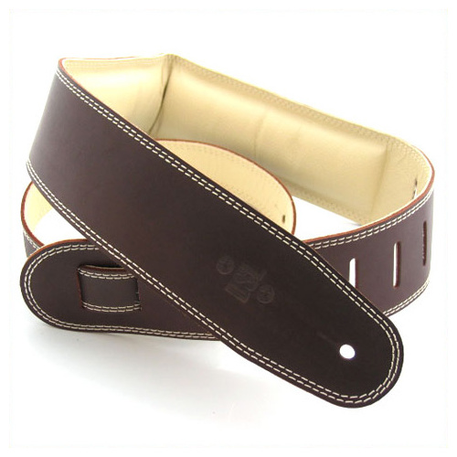 DSL 2.5 Inch Padded Garment Saddle Brown/Beige Leather Guitar Strap