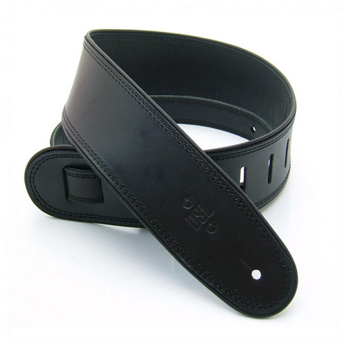 DSL 2.5 Inch Rolled Edge Black/Black Leather Guitar Strap