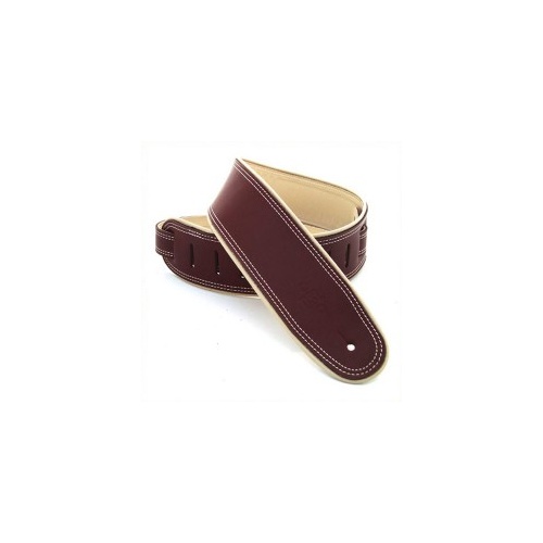 DSL 2.5 Inch Rolled Edge Maroon/Beige Leather Guitar Strap