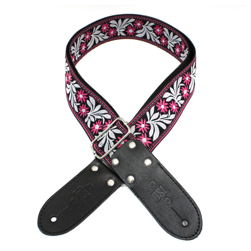 DSL Jacquard Weaving Flower Fuchsia Guitar Strap