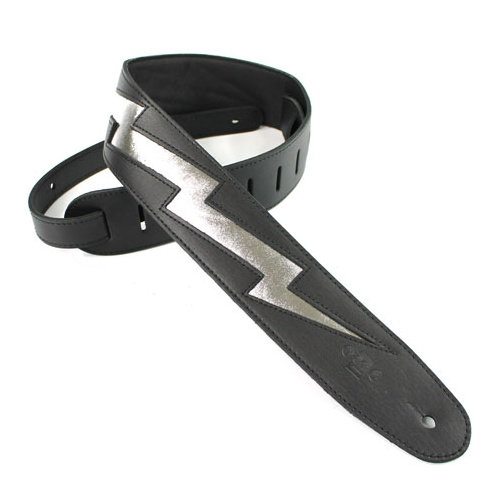 DSL Black Leather W/ Silver Lightning Bolt Guitar Strap