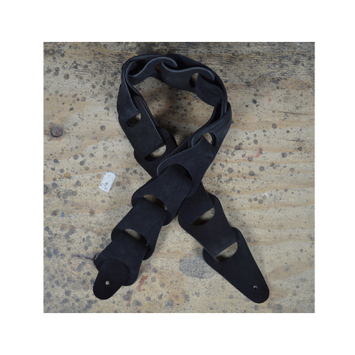 COLONIAL LEATHER Black Suede Link Leather Guitar Strap