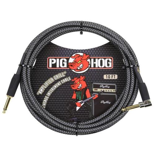 PIG HOG Woven 10ft Amp Grill Guitar Cable Right Angle Jack