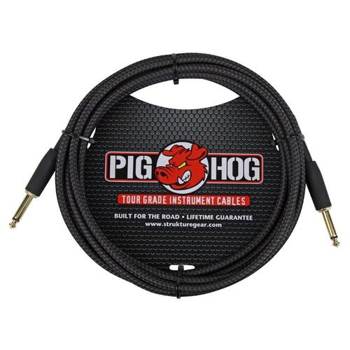 PIG HOG Woven 10ft Black Guitar Cable Straight Jack