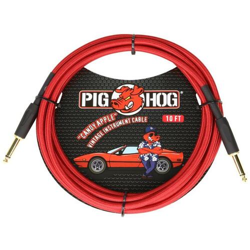 PIG HOG Woven 10ft Candy Apple Red Guitar Cable Straight Jack