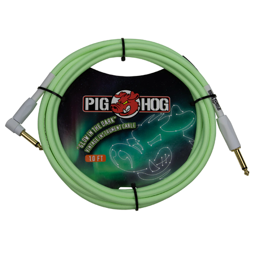 PIG HOG Glow In The Dark 10ft Guitar Cable Right Angle Jack
