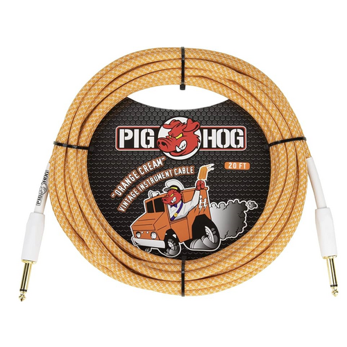 PIG HOG Woven 20ft Orange Creme Guitar Cable Straight Jack