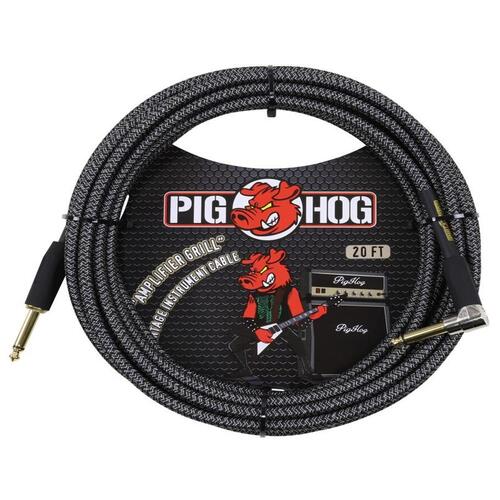 PIG HOG Woven 20ft Amp Grill Guitar Cable Right Angle Jack