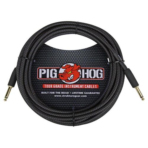 PIG HOG Woven 20ft Black Guitar Cable Straight Jack