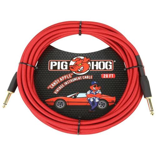 PIG HOG Woven 20ft Candy Apple Red Guitar Cable Straight Jack