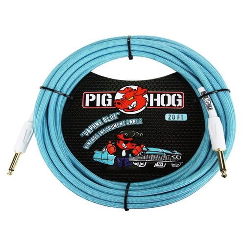 PIG HOG Woven 20ft Daphne Blue Guitar Cable Straight Jack