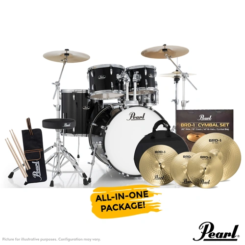 PEARL ROADSHOW-X Fusion Plus Jet Black Drum Kit with Pearl BRD-1 Cymbals