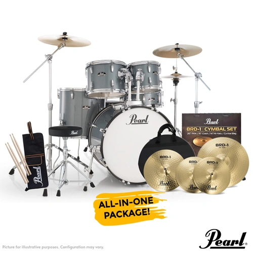 PEARL ROADSHOW-X Fusion Plus Charcoal Metallic Drum Kit with Pearl BRD-1 Cymbals