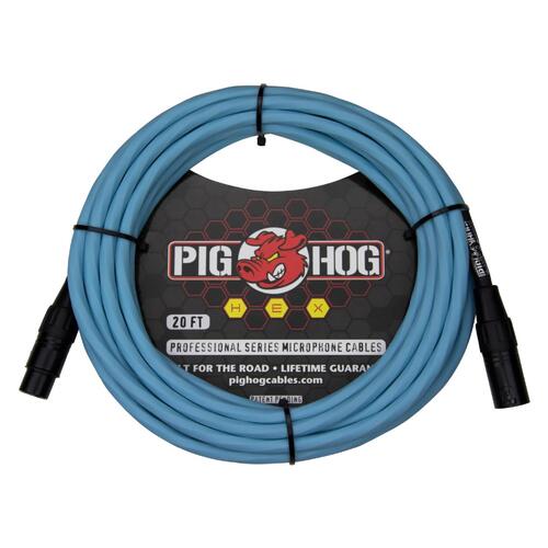 PIG HOG HEX 20ft Daphne Blue Free XLR Microphone Cable