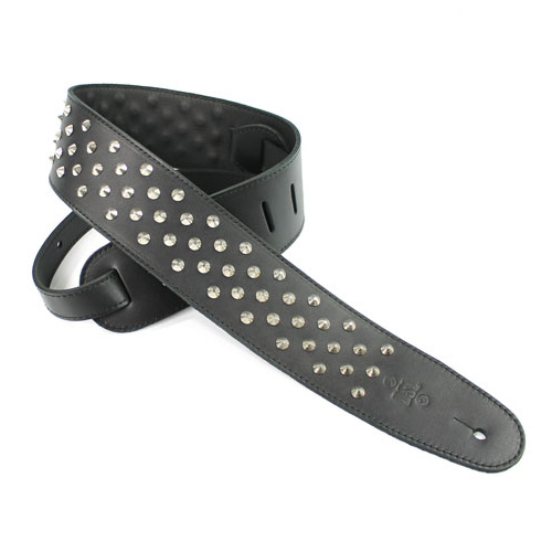 DSL Round Pyramid Black Leather Guitar Strap