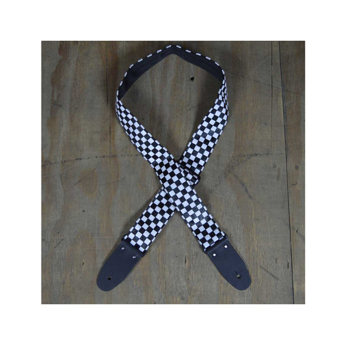 COLONIAL LEATHER White & Black Checker Guitar Strap