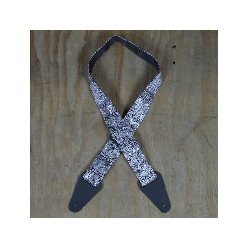 COLONIAL LEATHER Black & White Aboriginal Art Webbing Guitar Strap