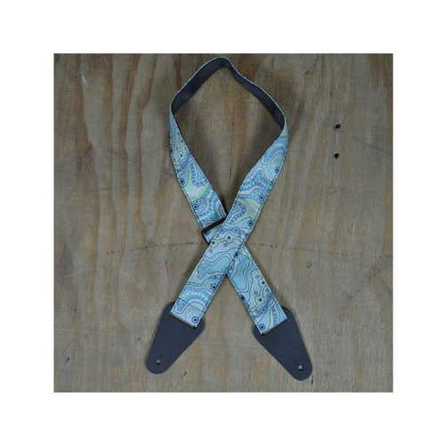 COLONIAL LEATHER Aqua Aboriginal Art Webbing Guitar Strap