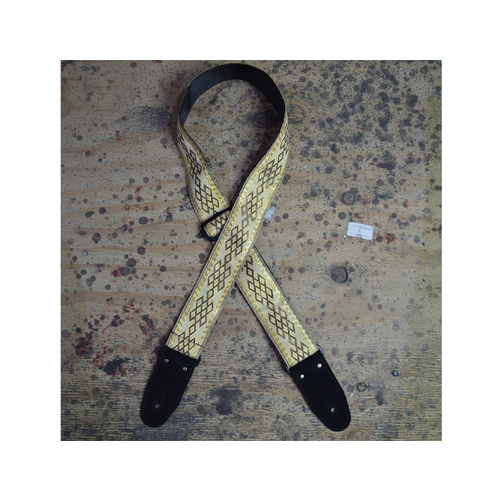 COLONIAL LEATHER Gold Diamonds Jacquard 50mm Webbing Guitar Strap