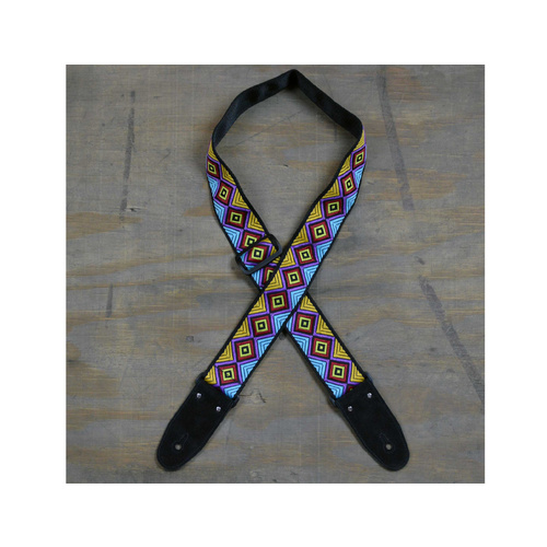 COLONIAL LEATHER Multi Coloured Diamonds Jacquard 50mm Webbing Guitar Strap