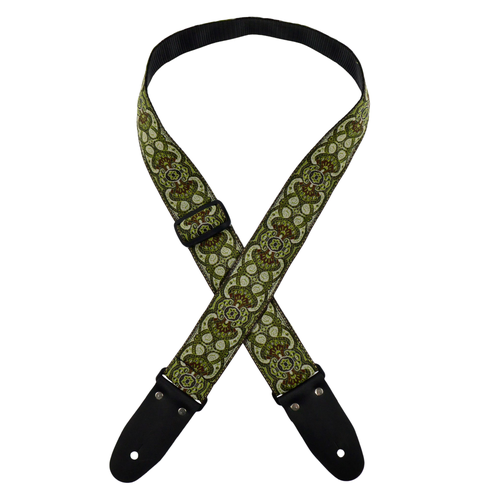 COLONIAL LEATHER Green Jacquard 50mm Webbing Guitar Strap