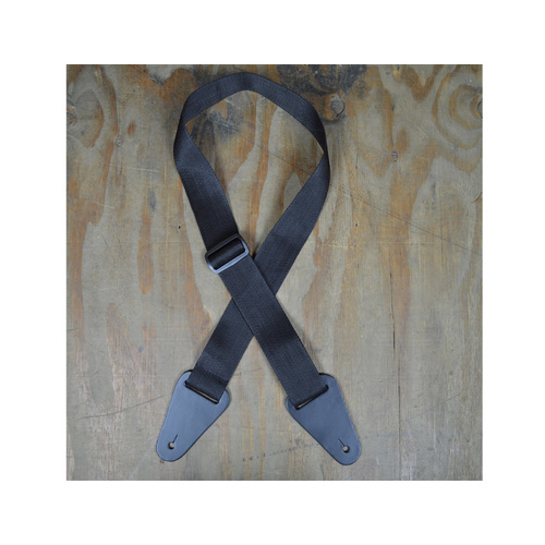 COLONIAL LEATHER Black Webbing With Heavy Duty Leather Ends Guitar Strap