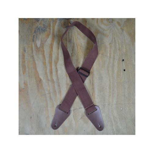 COLONIAL LEATHER Brown Webbing With Heavy Duty Leather Ends Guitar Strap