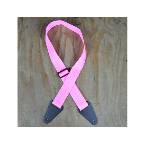 COLONIAL LEATHER Pink Webbing With Heavy Duty Leather Ends Guitar Strap