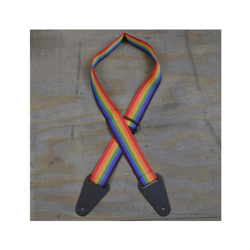 COLONIAL LEATHER Rainbow Webbing With Heavy Duty Leather Ends Guitar Strap