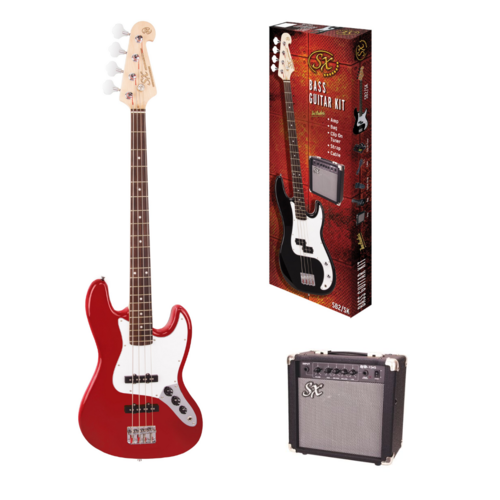 SX JB Bass Guitar Pack Candy Apple Red