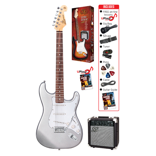SX Electric Guitar Pack Metallic Silver