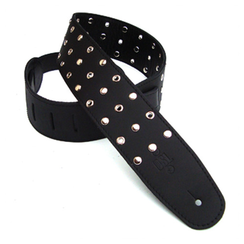 DSL Stud and Eyelets Black Leather Guitar Strap