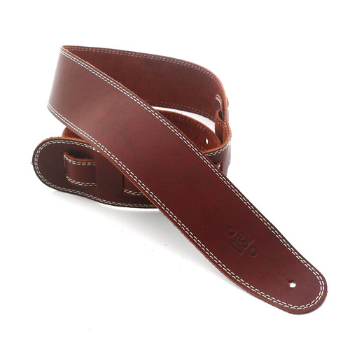 DSL 2.5 Inch Single Ply Maroon/Beige Stitch Leather Guitar Strap