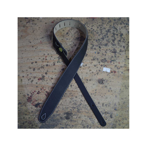 COLONIAL LEATHER Black & Bone Upholstery Backed 2.5" Leather Guitar Strap