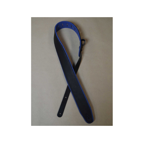 COLONIAL LEATHER 2.5" Padded Upholstery Leather Guitar Strap Black & Blue