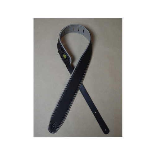 COLONIAL LEATHER 2.5" Padded Upholstery Leather Guitar Strap Black & Grey
