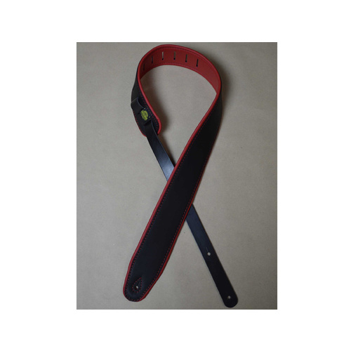COLONIAL LEATHER 2.5" Padded Upholstery Leather Guitar Strap Black & Red