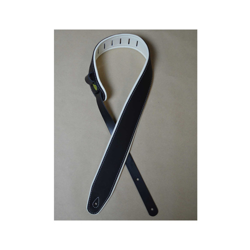COLONIAL LEATHER 2.5" Padded Upholstery Leather Guitar Strap Black & White
